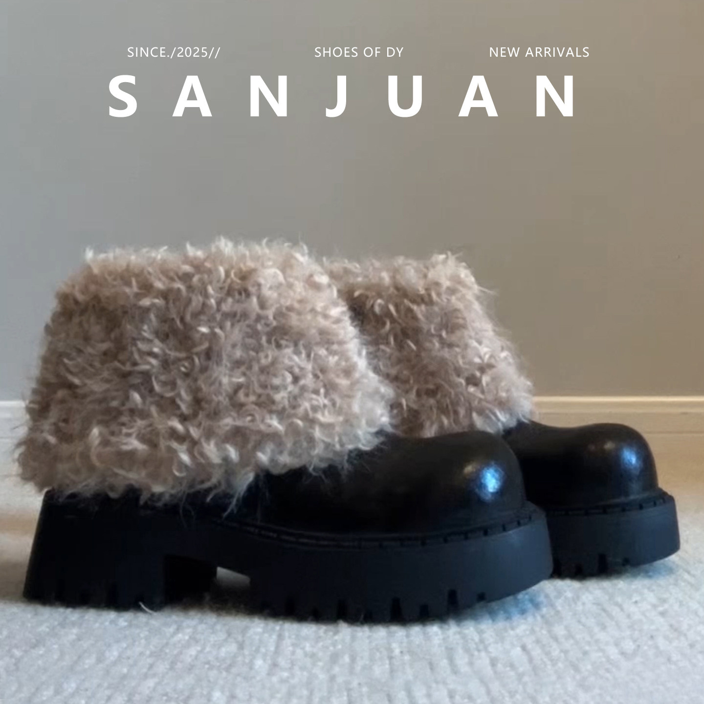 圆头厚底增高加绒马丁靴