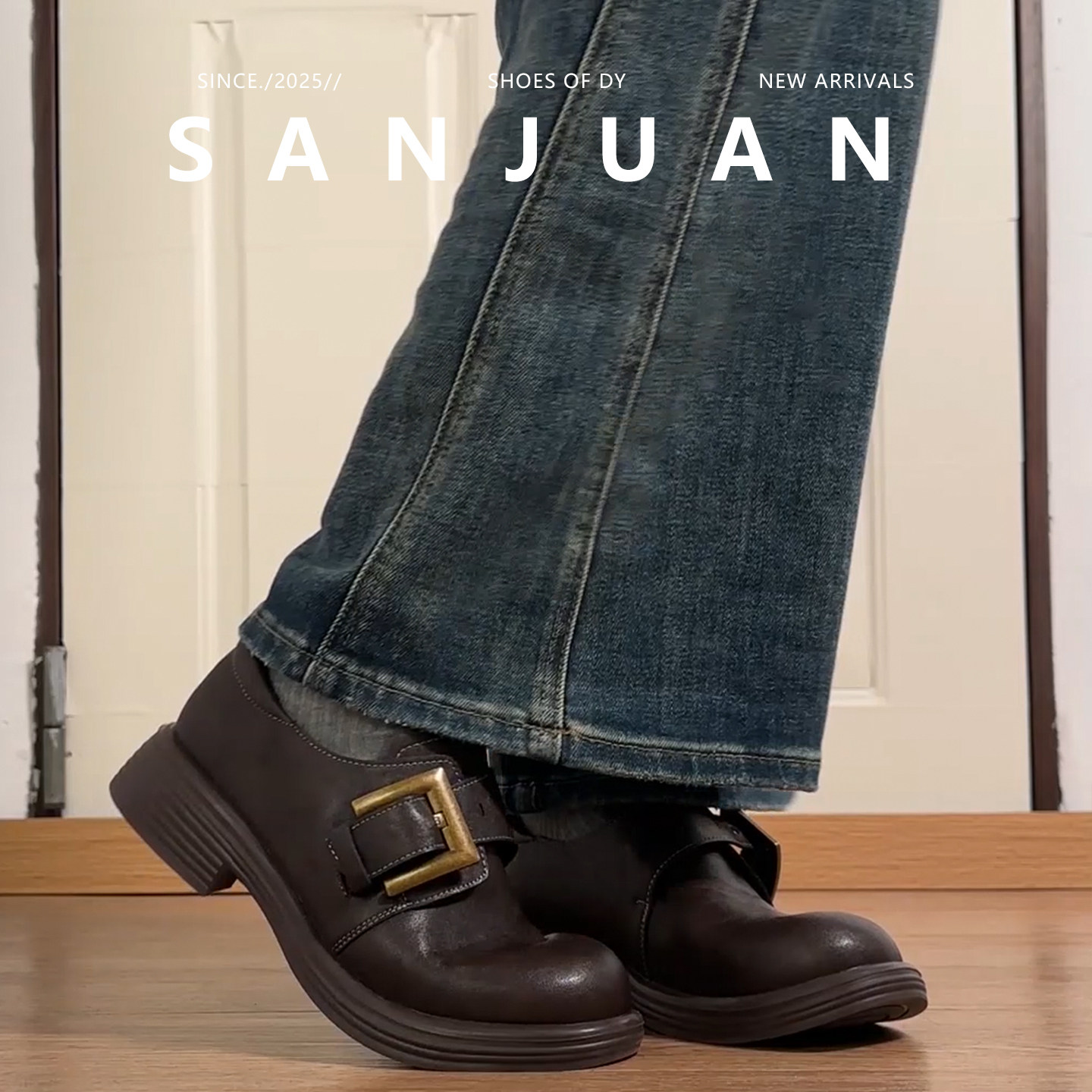 羊皮版sanjuan三卷复古小皮鞋女英伦风厚底粗跟单鞋百搭乐福鞋棕,女鞋,深口单鞋,淘宝优惠券,粉丝福利购,淘宝优惠卷