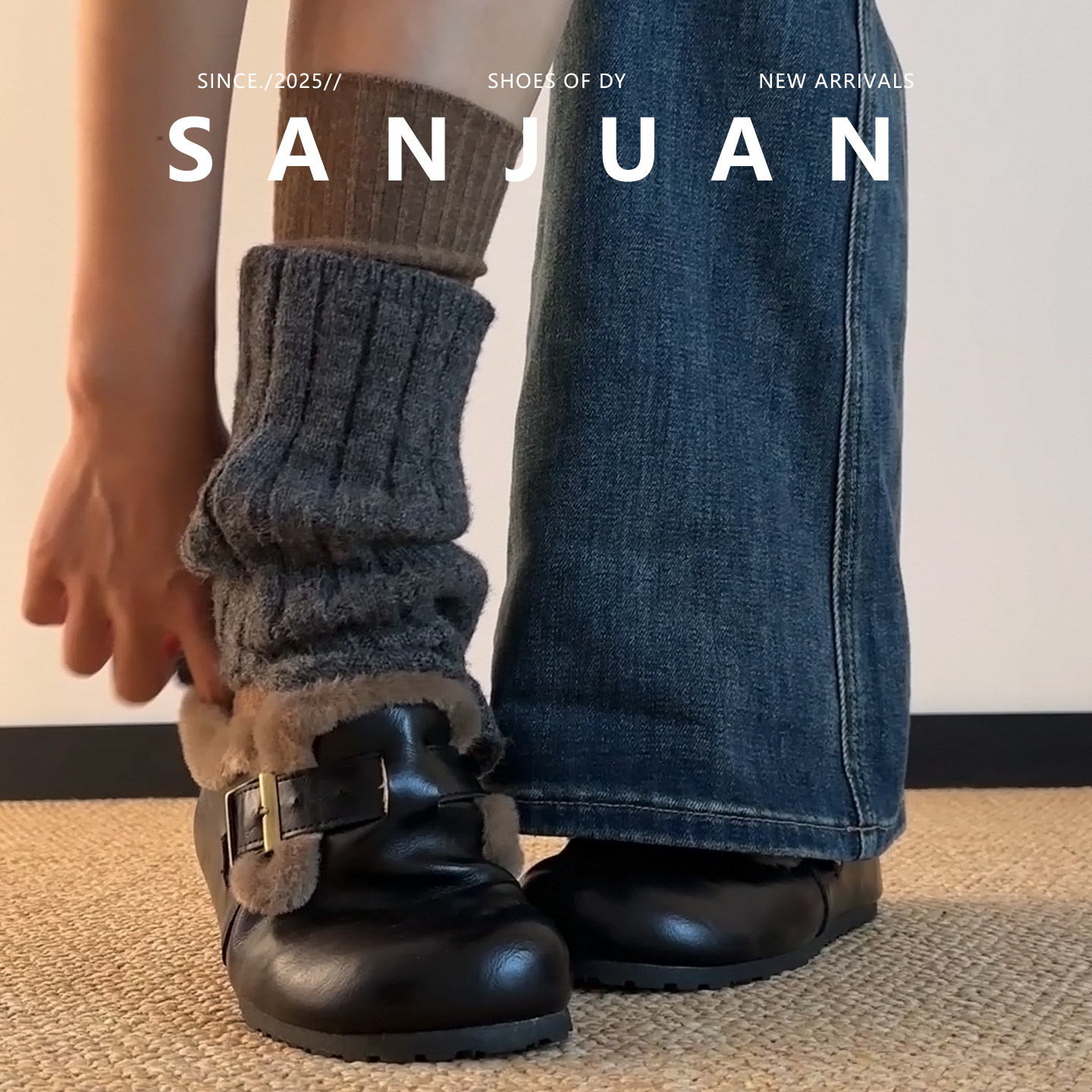 羊皮版sanjuan三卷复古毛毛鞋女外穿一脚蹬保暖勃肯鞋加绒单鞋冬,女鞋,深口单鞋,淘宝优惠券,粉丝福利购,淘宝优惠卷