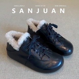 英伦风乐福鞋 增高小皮鞋 女冬加绒保暖棉鞋 三卷sanjuan羊羔毛毛鞋