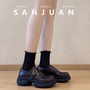 羊皮版sanjuan三卷厚底粗跟百搭小皮鞋女学院2026新款单鞋乐福鞋