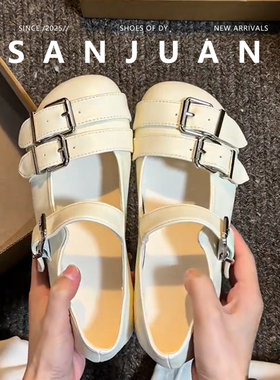 羊皮版sanjuan三卷复古玛丽珍女鞋浅口平底单鞋洛丽塔jk制服鞋春