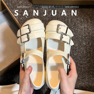 羊皮版sanjuan三卷复古玛丽珍女鞋浅口平底单鞋洛丽塔jk制服鞋春