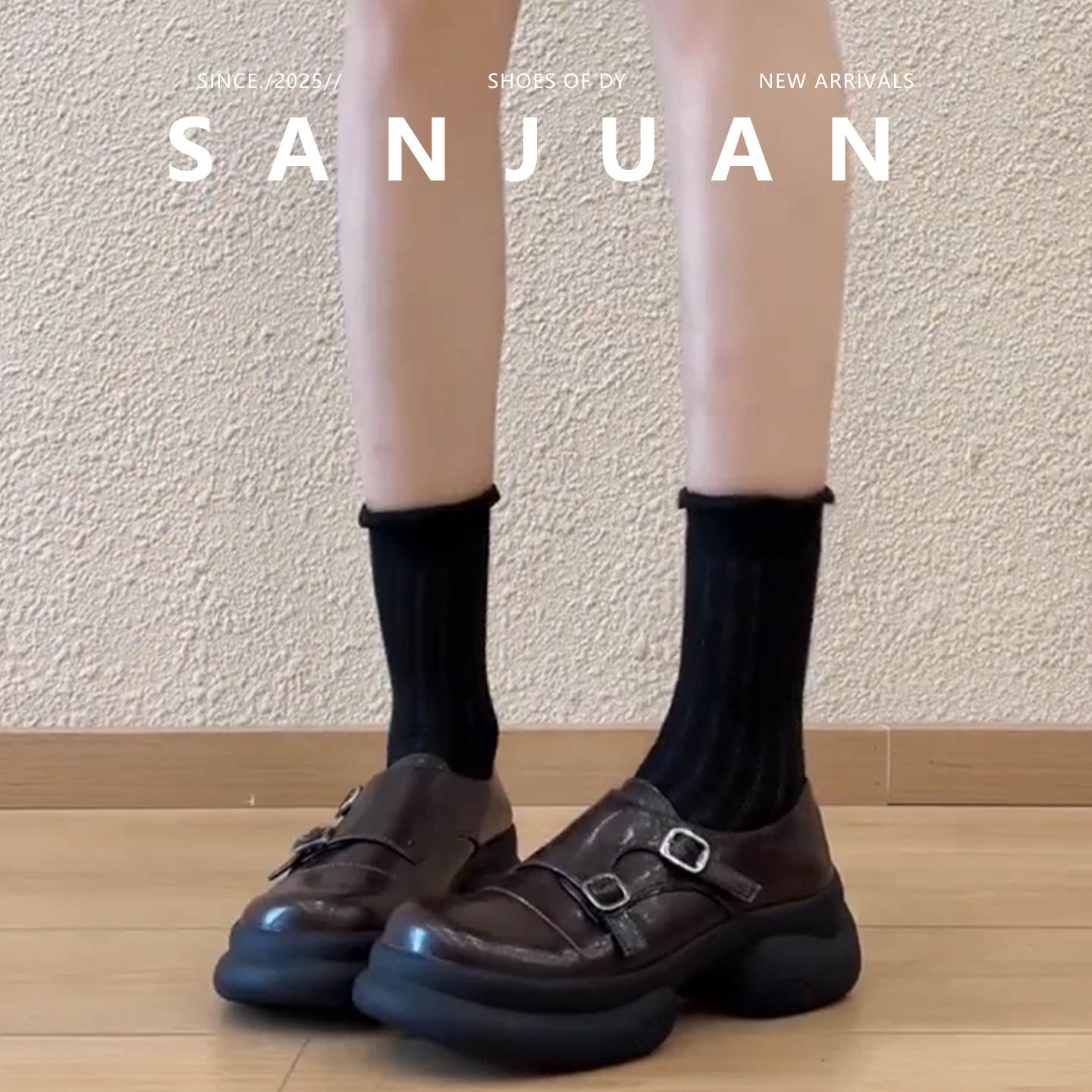 黑色/棕色百搭厚底一脚蹬小皮鞋