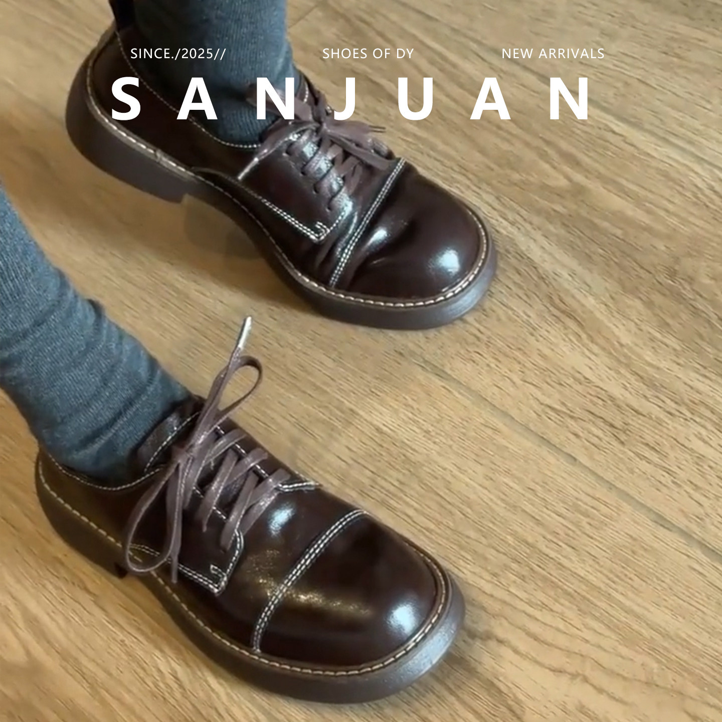 黑色/棕色系带小皮鞋厚底单鞋