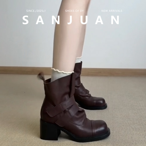 黑色/棕色加绒保暖厚底马丁靴