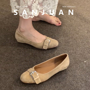 【三卷】绒面圆头内增高浅口单鞋女2026春夏新款百搭通勤舒适瓢鞋