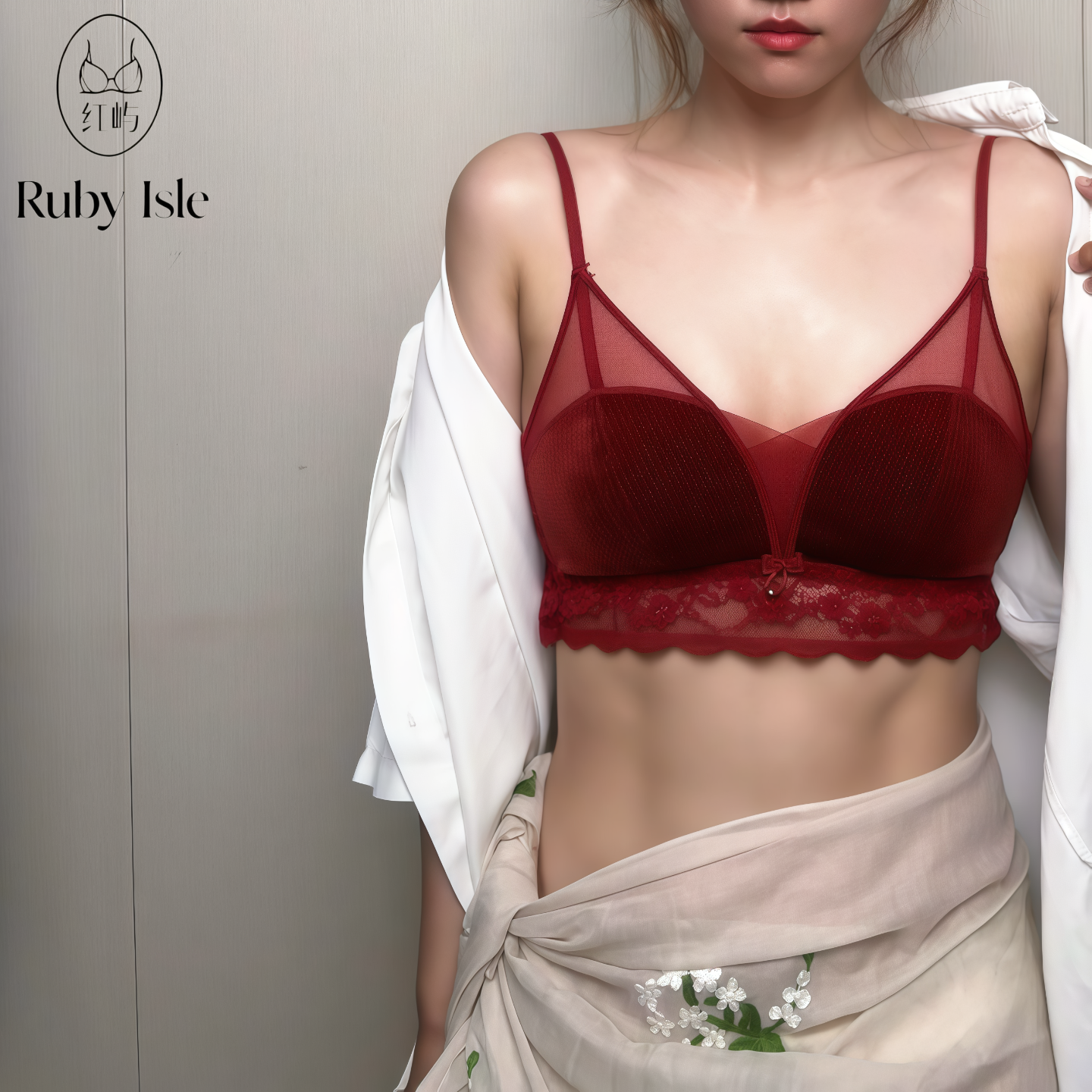 红屿丝绒兔耳朵杯蕾丝文胸套装