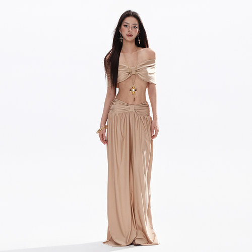 罗卡艺2026新款法式度假性感比基尼辣妹一字肩温泉海岛泳衣沙滩裙