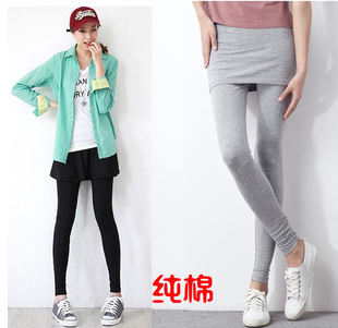 春夏百搭全棉百褶裙连体裙裤纯棉松紧假两件包裙打底加长加大薄款