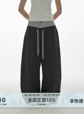 yawhat双腰头拼接弯刀裤休闲长裤薄款亚麻天丝舒适垂感阔腿运动裤