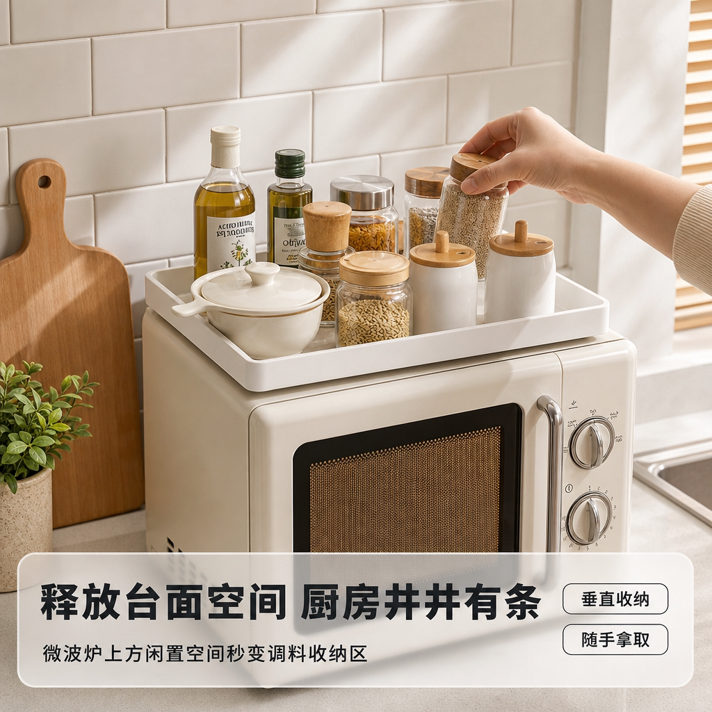 厨房微波炉置物托盘长方形烤箱上收纳盘子台面家用多功能收纳架子