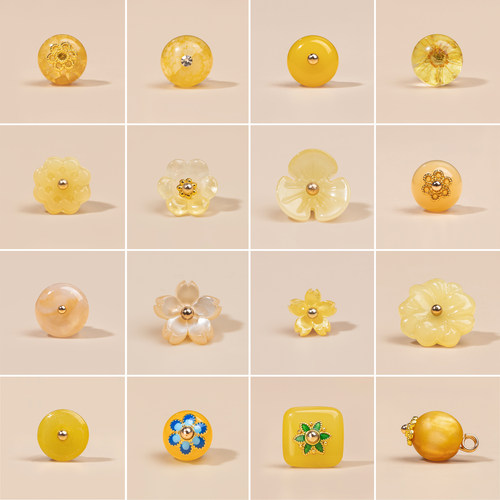 新中式国风旗袍纽扣黄色系天然玉石琉璃树脂扣汉服唐装衬衫装饰扣