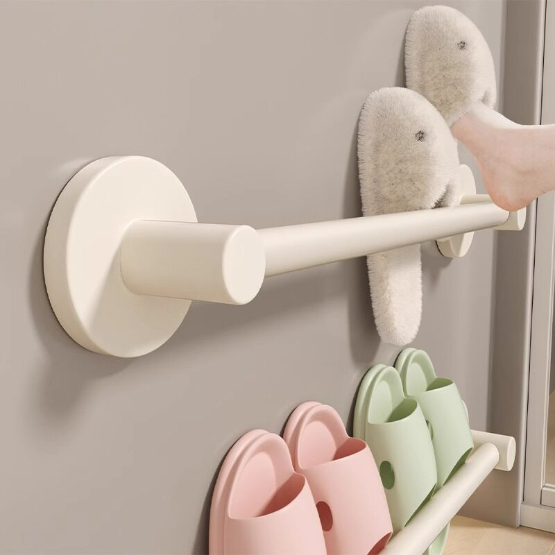 浴室拖鞋架免打孔卫生间鞋架入户壁挂太空铝洗澡鞋架收纳架奶油白
