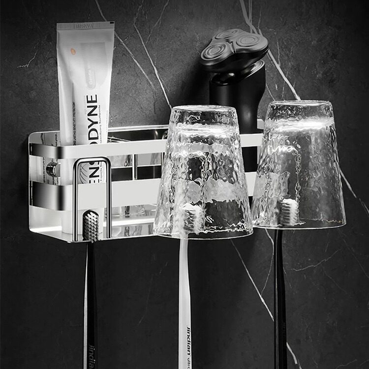 不锈钢电动牙刷置物架卫生间免打孔壁挂剃须刀架浴室牙膏漱口杯架