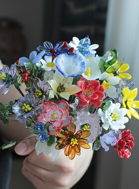 淄博琉璃摆件仿真花家居桌面装饰假花摆设玻璃花束插花礼物高级