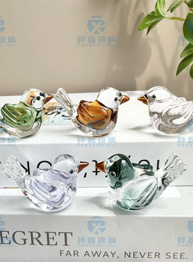 跨境动物琉璃水晶小鸟家居车载办公桌面工艺品兔子狗摆件玻璃装饰