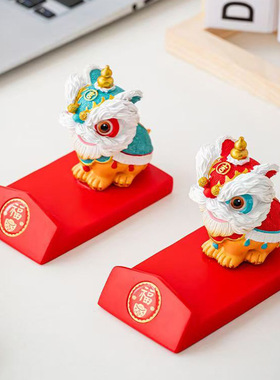 新款中式醒狮懒人手机支架家居办公室桌面摆件树脂工艺品新年礼物