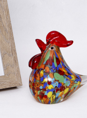 手工琉璃淄博琉璃水晶鸡摆件高档手工琉璃工艺品礼品家居客厅装饰