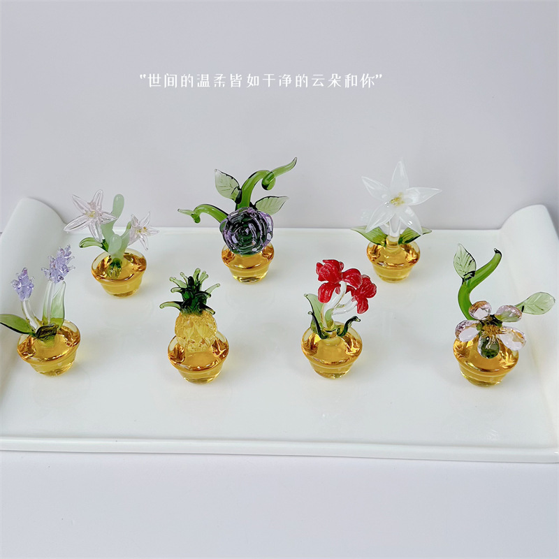 淄博琉璃鸢尾花盆栽小摆件纯手工艺品多肉家居饰品桌面办公桌仿真