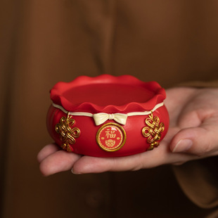 新中式福袋底座摆件桌面工艺品文玩茶宠底座杯垫茶托盖置增高台