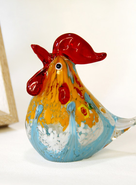 淄博琉璃跨境琉璃水晶鸡摆件高档手工琉璃工艺品礼品家居客厅装饰