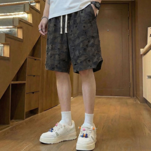 2026大码 宽松运动休闲弹力五分 加肥加大街水洗潮牌做旧破洞短裤