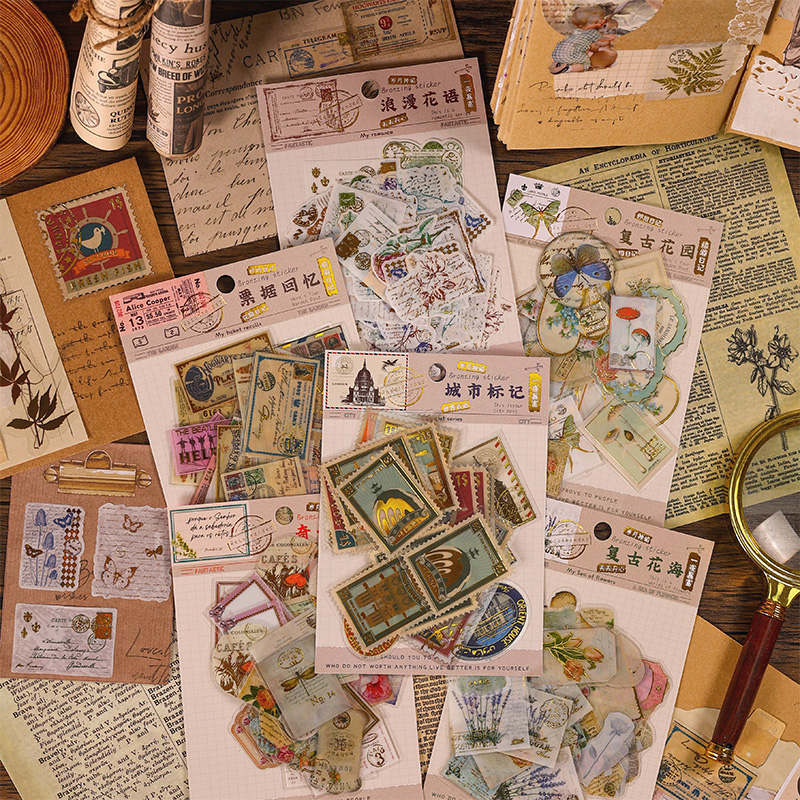 复古文艺邮票贴纸装饰素材手账