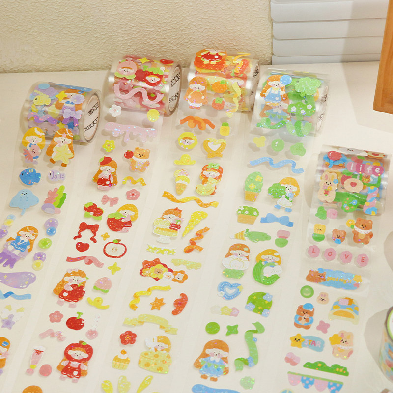 清楚ins可爱卡通动物儿童手帐胶带贴纸自粘手账diy手机壳装饰素
