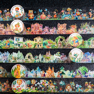 清仓复古童话世界卡通素材手账胶带PET贴纸高颜值装饰造景diy拼贴