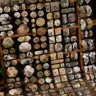 ins古迹卷集古风花鸟图鉴胶带异形小贴纸diy手帐中国风装饰素材贴