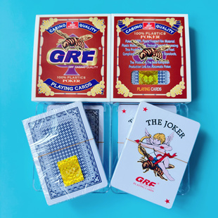 GRF大蜜蜂塑料扑克东北填大坑专用1条12盒24副 麻面布纹白边填坑