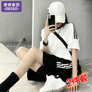 唐狮集团运动套装女款2026新款夏季时尚洋气短袖短裤跑步服两件套