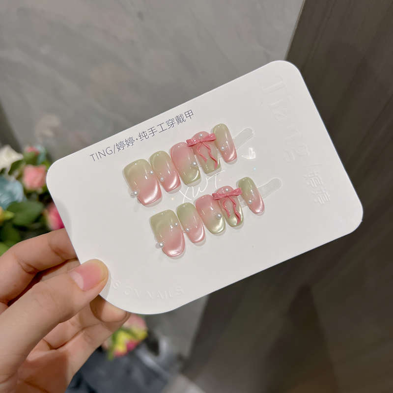 【彩虹渐变】婷婷纯手工穿戴甲多层手绘晕染高品质甜美气质假指甲