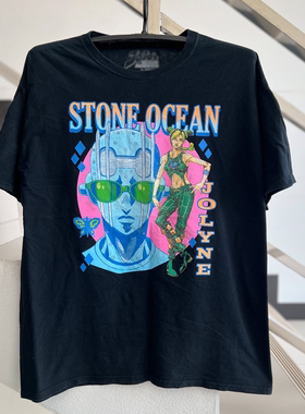 Jolyne与Stone Free美式复古潮流重磅棉暗黑撞色拼接潮牌短袖T恤