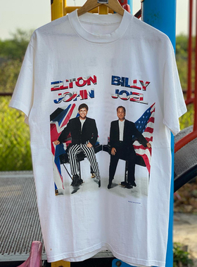 Elton John Billy Joel高街摇滚人像vintage复古短袖男女纯棉T恤