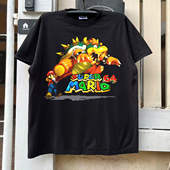Super T恤 vintage古着暗黑潮流短袖 Mario 64主题T恤插画涂鸦