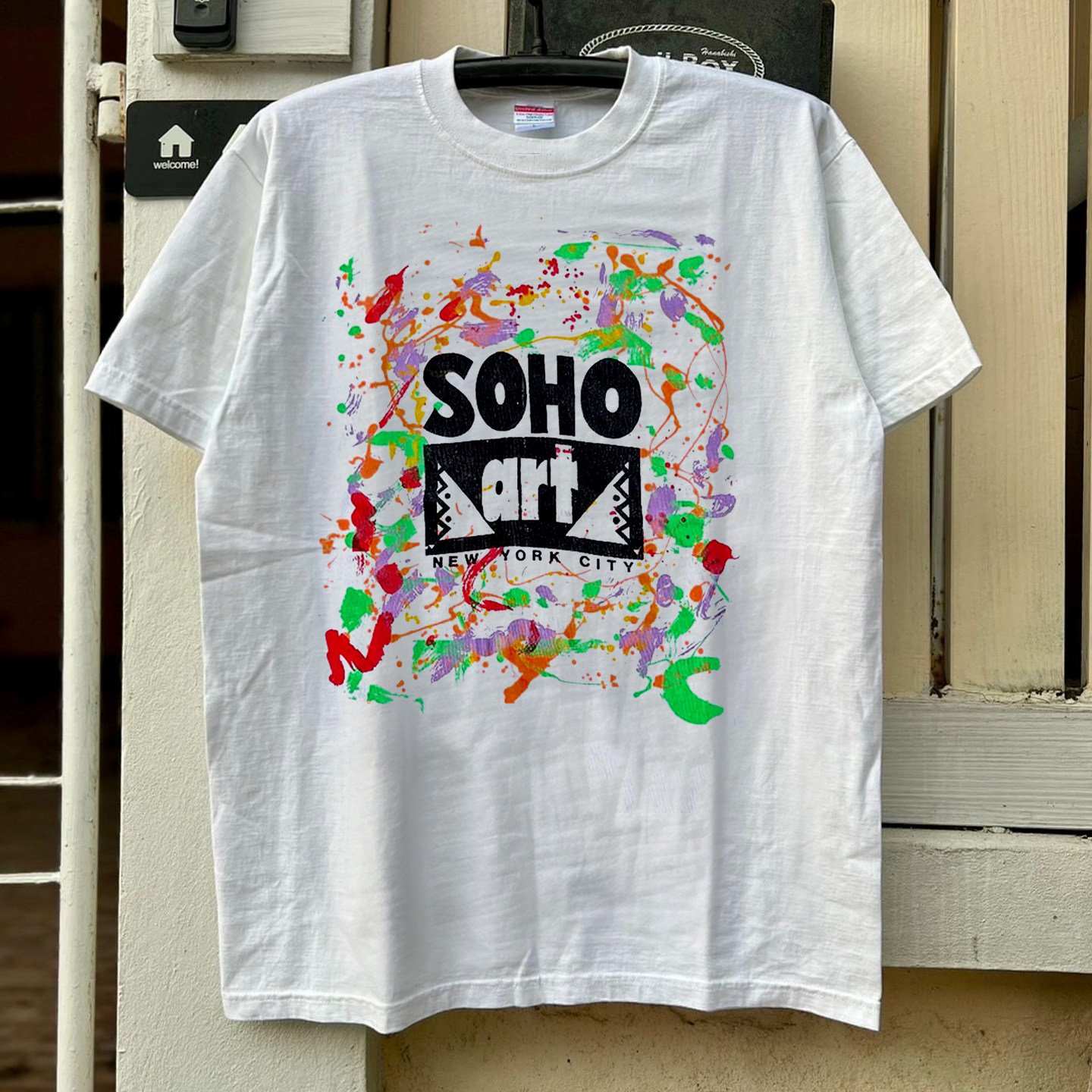 SOHO纽约美式复古艺术风街头潮流半袖阿美咔叽OS风重磅棉短袖T恤