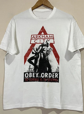 Batman: Arkham City蝙蝠侠高街痞帅hiphop复古短袖男女重磅棉T恤