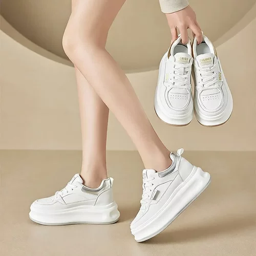 厚底真皮小白鞋女新款春季百搭单鞋松糕运动鞋内增高休闲板鞋