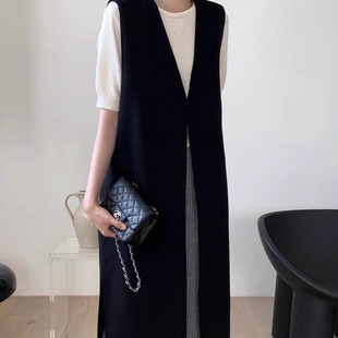 2025春秋新款韩版马甲女中长款宽松大码过膝西服坎肩马夹外穿外套