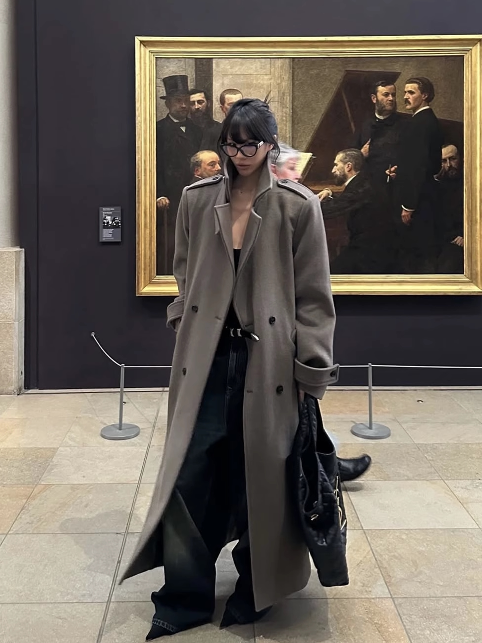 Milk tea color woolen overcoat female Extension Adding cotton Autumn and winter new Korean version easy profile To the ankle Tall man loose coat