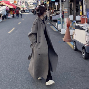 冬季新款韩版毛呢外套女超长款到脚踝宽松廓形流行过膝赫本风大衣