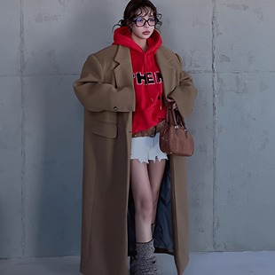毛呢外套女冬季新款韩版加长款到脚踝廓形加厚宽松显瘦赫本风大衣