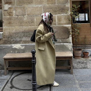 冬季新款韩版毛呢外套女加长款到脚踝高个子加厚赫本风高级感大衣