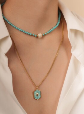 镀金简约百搭女珐琅彩毛衣链项链