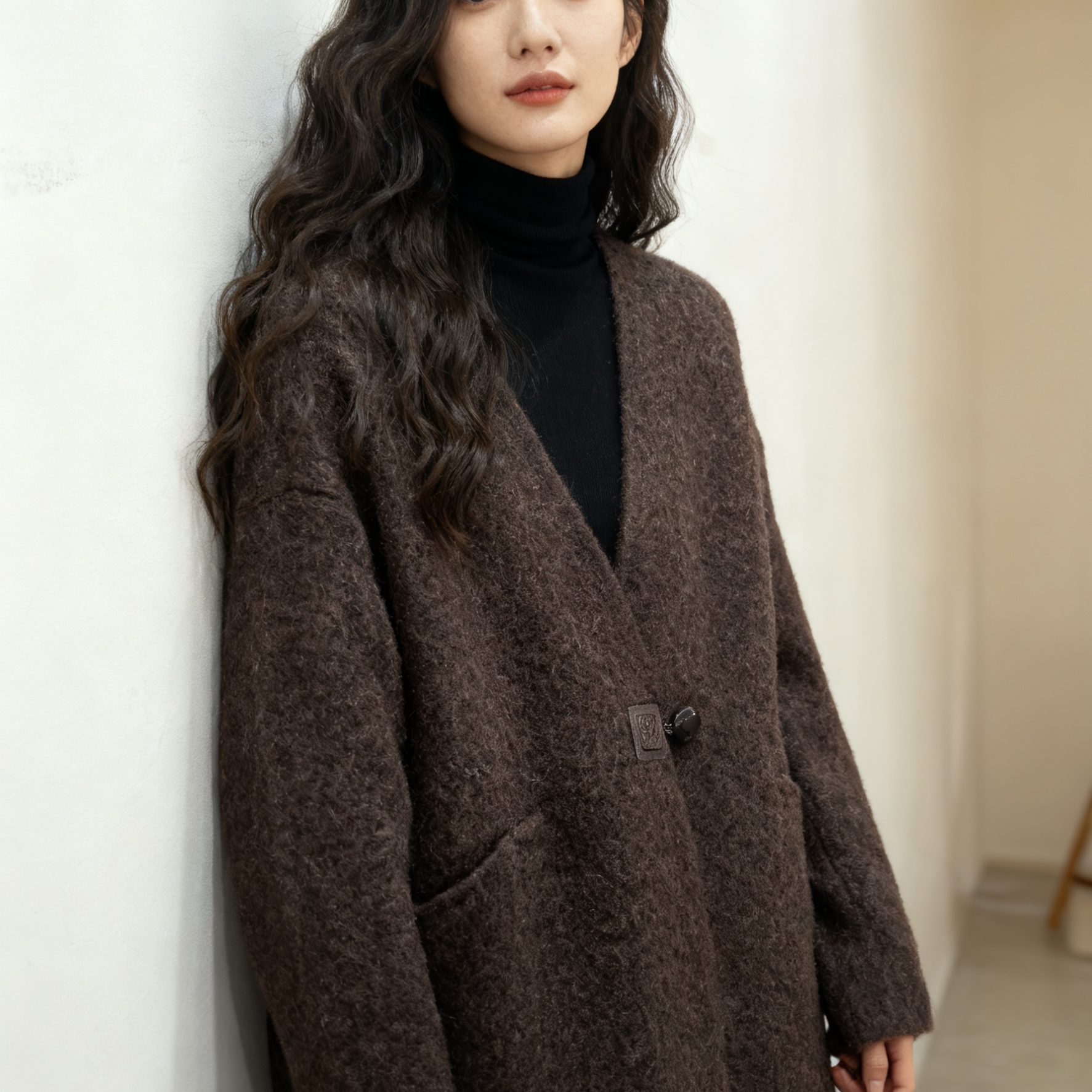 超显瘦！极简风毛呢大衣女中长款