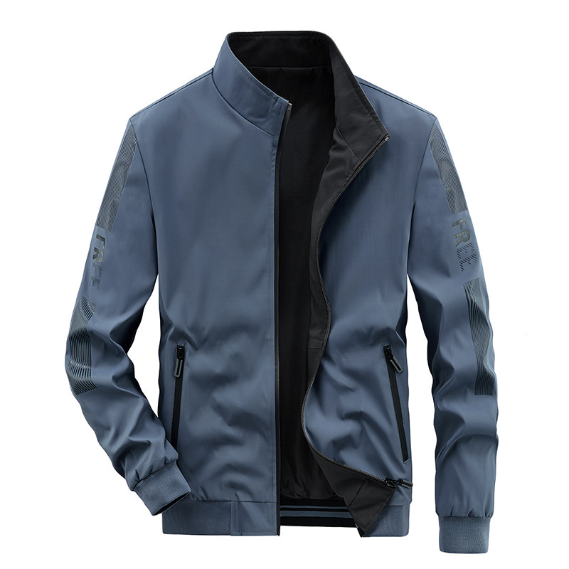 双面穿薄外套男春秋新款时尚休闲夹克立领拉链爸爸装薄款上衣