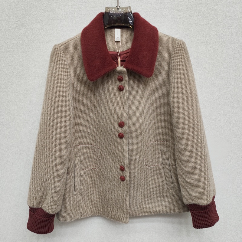 短款仿貂毛呢外套优雅妈妈秋冬款