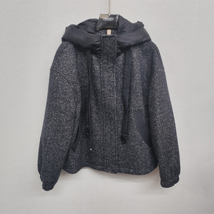 商城同款H6046宽松韩版毛呢外套2025秋冬款连帽加棉大码上衣女款